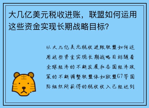 大几亿美元税收进账，联盟如何运用这些资金实现长期战略目标？