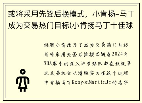 或将采用先签后换模式，小肯扬-马丁成为交易热门目标(小肯扬马丁十佳球)