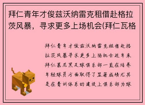 拜仁青年才俊兹沃纳雷克租借赴格拉茨风暴，寻求更多上场机会(拜仁瓦格纳)