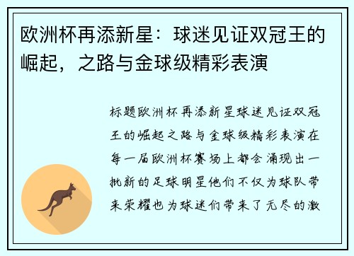 欧洲杯再添新星：球迷见证双冠王的崛起，之路与金球级精彩表演