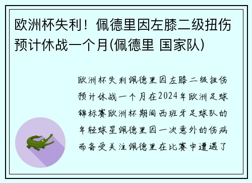 欧洲杯失利！佩德里因左膝二级扭伤预计休战一个月(佩德里 国家队)